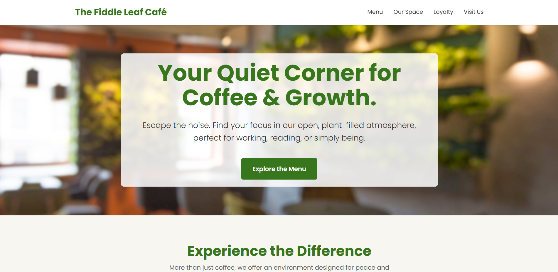 The Fiddle Leaf Café landing page preview
